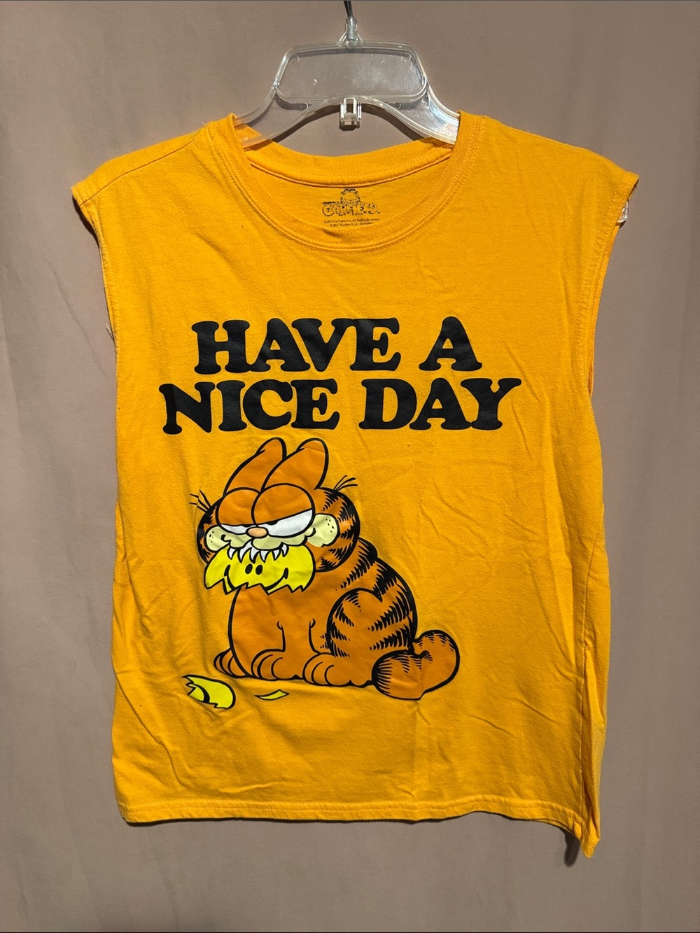Garfield "Have A Nice Day" Yellow Graphic Muscle Tee